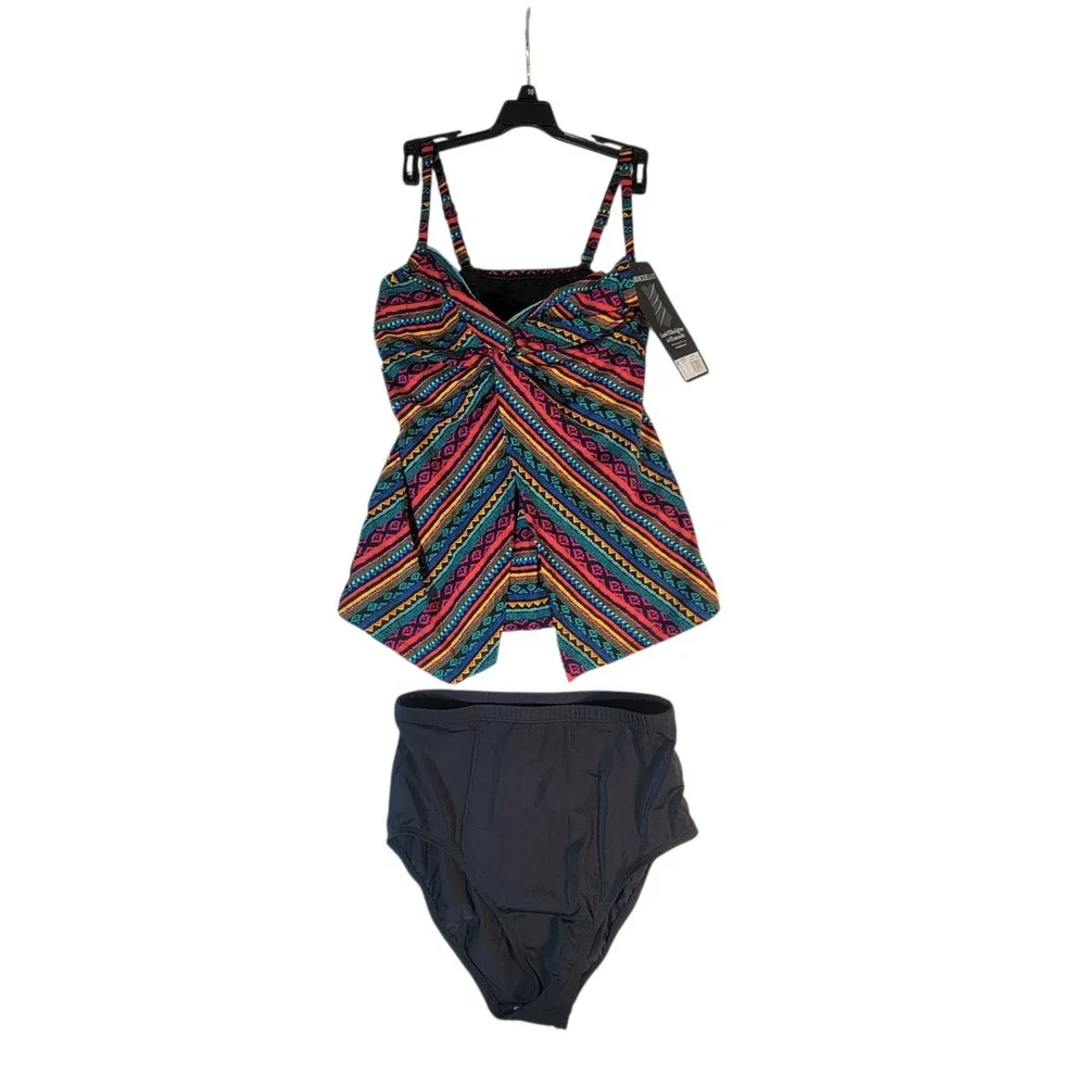 Miraclesuit Love Knot Tankini Set Size 8 NWT Blue‎ Floral Tummy Control Swimsuit